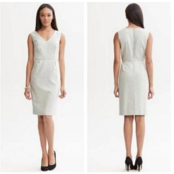 Banana Republic Gray Silver Sparkles Wool Blend V-Neck Sheath Dress Size 4 - Picture 1 of 10